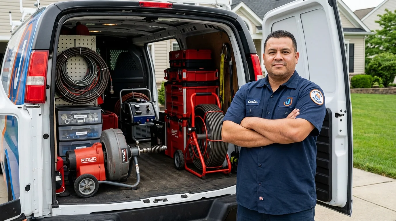 Professional drain cleaning equipment and Johns Plumbing LLC plumber in Wickliffe