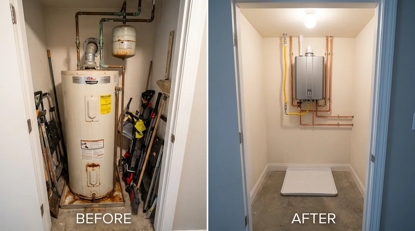 Tank water heater versus wall-mounted tankless unit comparison for Wickliffe, KY homeowners