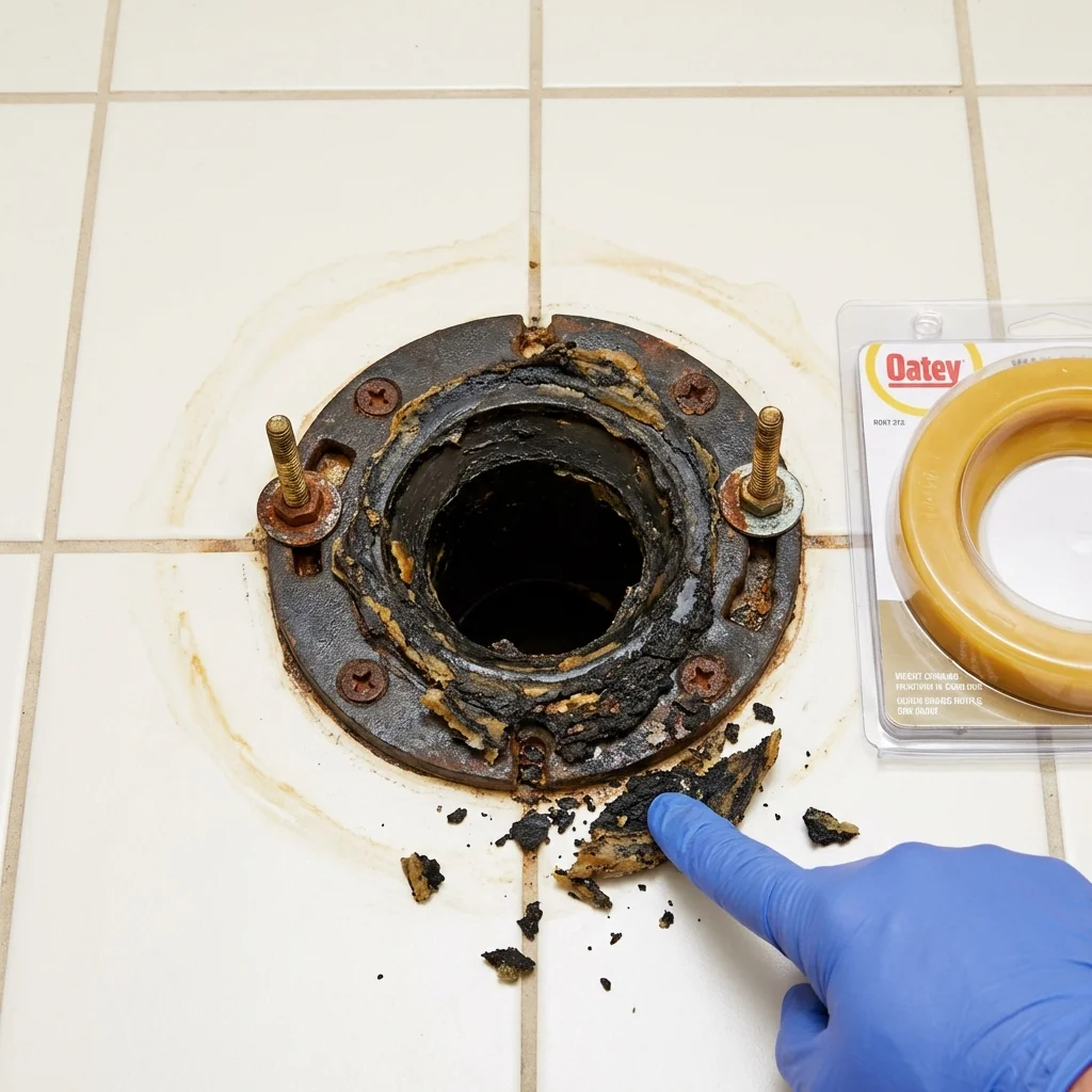 Failed wax ring showing water seepage at the base of a toilet in a Wickliffe, KY home