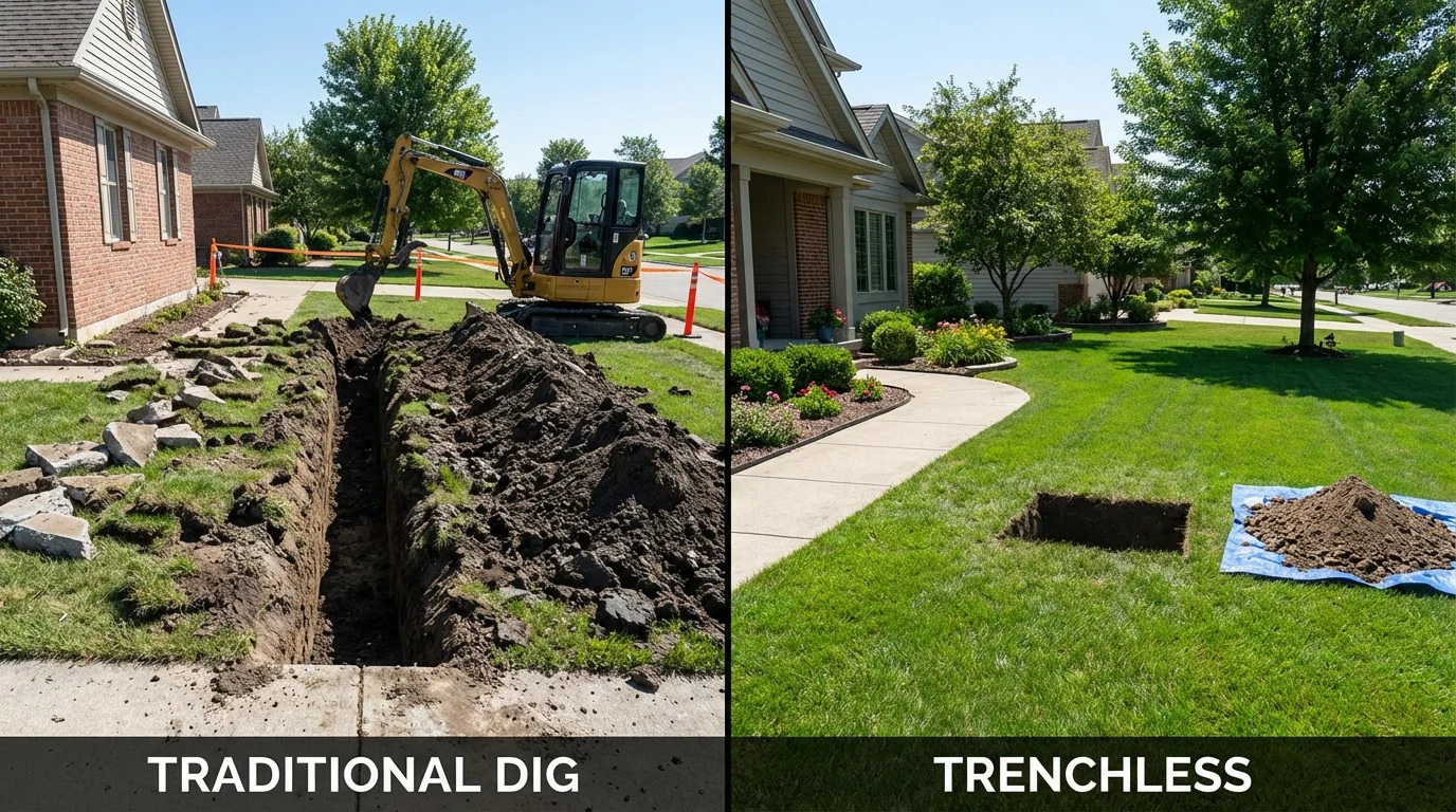 Trenchless sewer repair with minimal yard damage versus traditional excavation in Wickliffe, KY